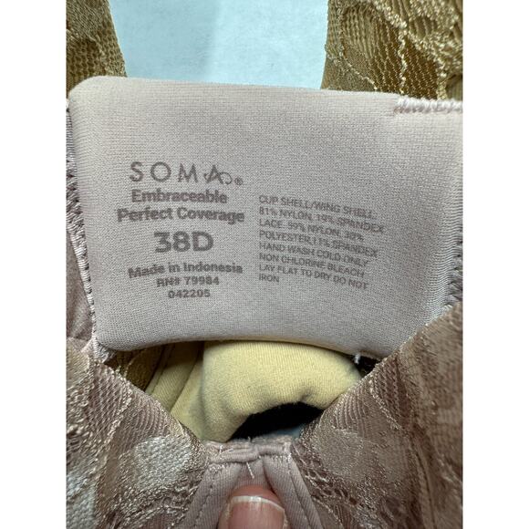 Soma Embraceable Perfect Coverage Bra Set – 38D Nude & Blush Lace T-Shirt Bras - Picture 9 of 11